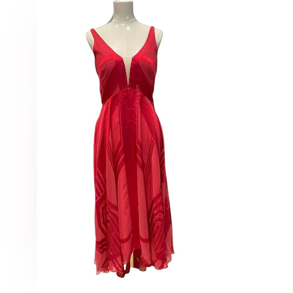 Adan Mattox Sleeves Dbl V Burn Hi-L Gown in Rub, size 8 NWT